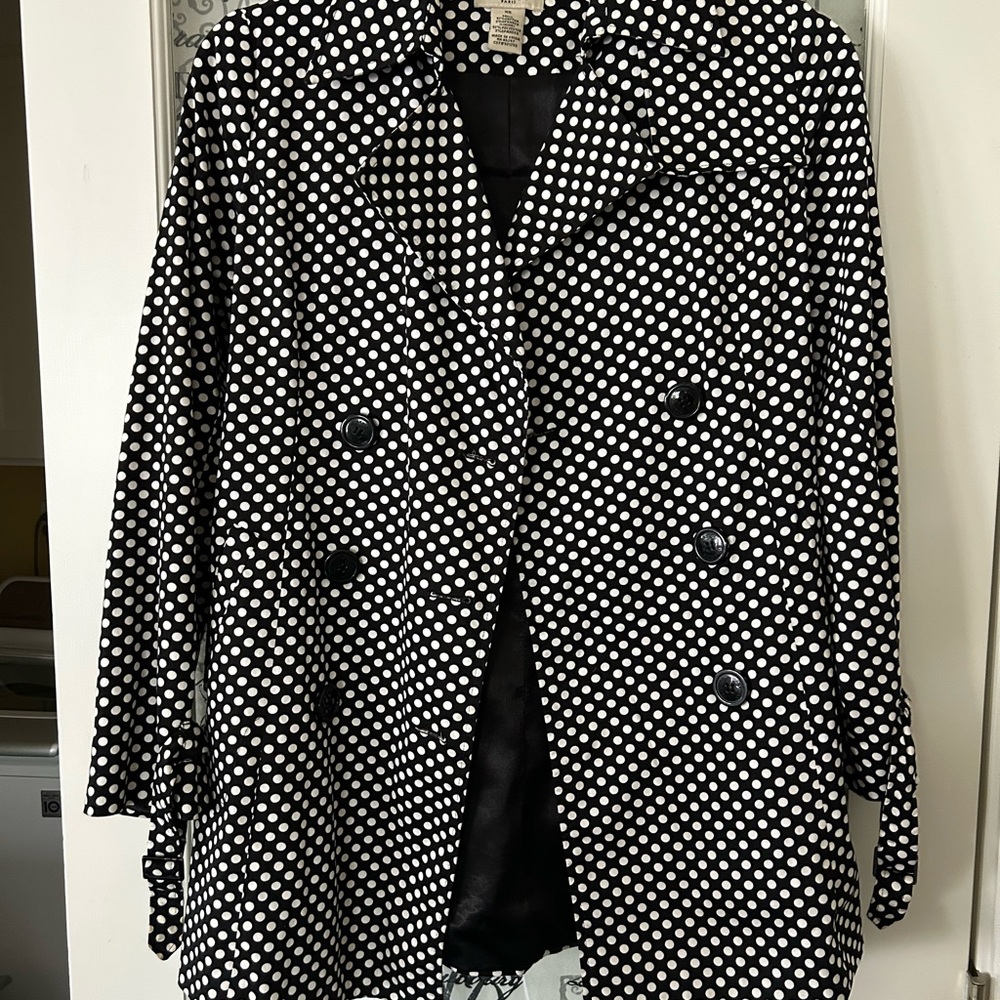Vertigo Paris Black & White Polka Dot Double-Breasted Pea Coat